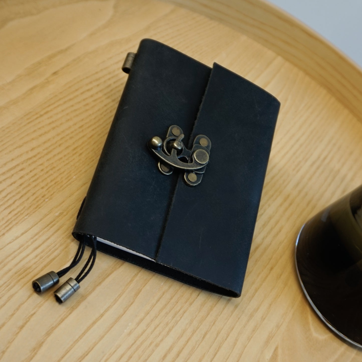 Midori A6 Journal Lock in Black Cowhide