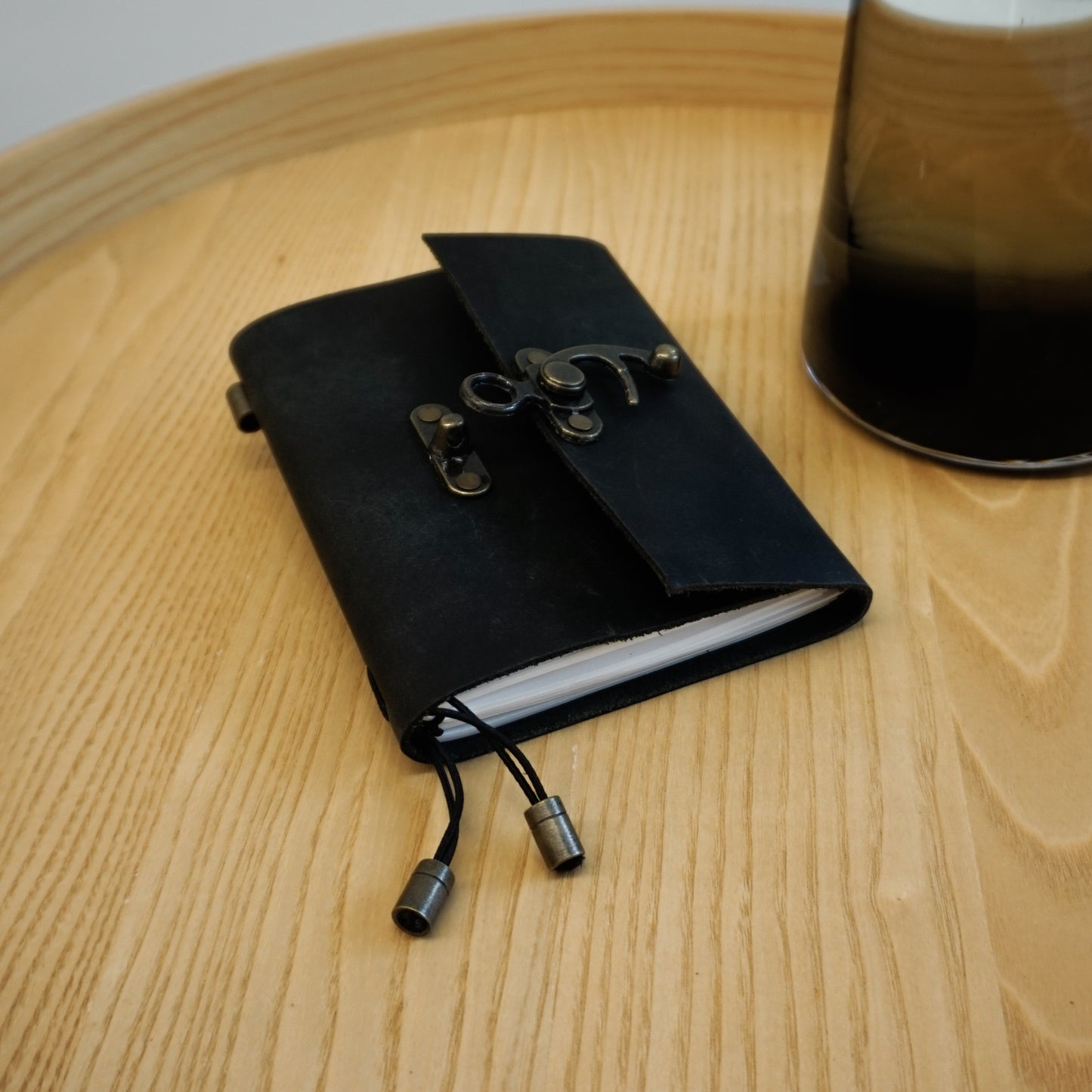 Midori A6 Journal Lock in Black Cowhide