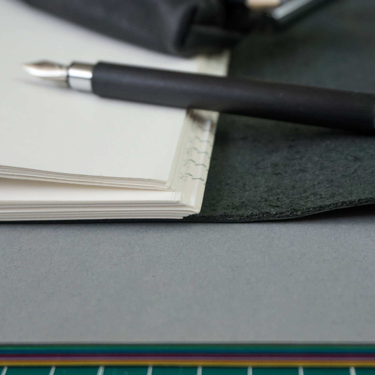Midori A6 Journal Elastic in Black Cowhide