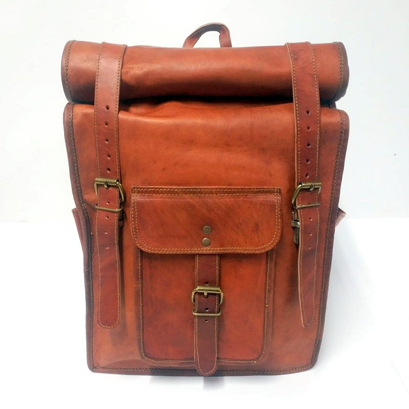 The Tank 14 Inch Indiana Jones Goat Leather Roll Top Backpack