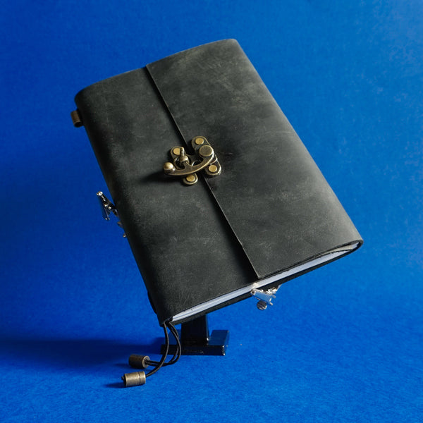 Midori A5 Journal Lock in Black Cowhide