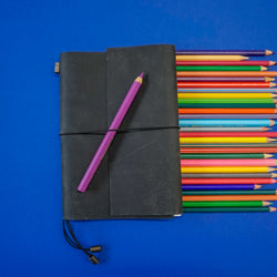 Midori A5 Journal Elastic in Black Cowhide