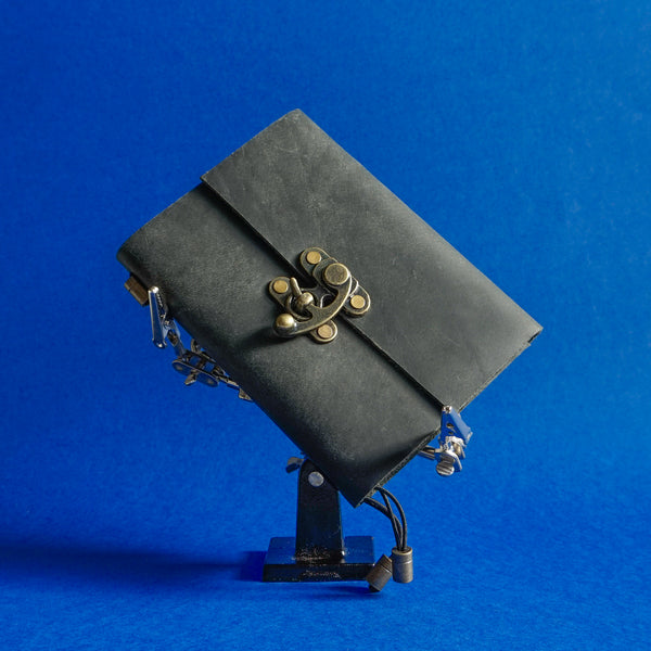 Midori A6 Journal Lock in Black Cowhide
