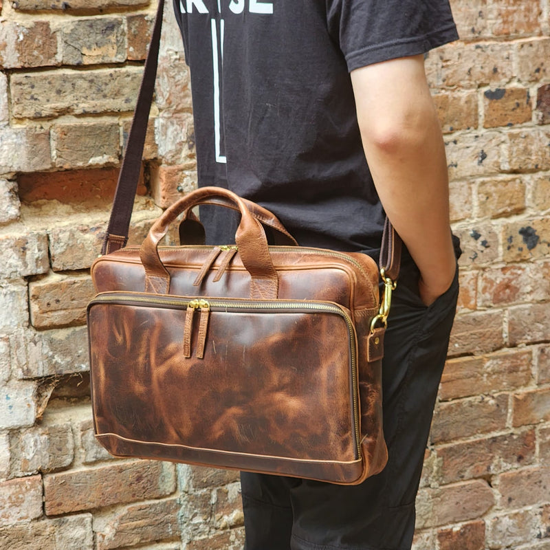 PYRMONT 16-BUFF-ZIP-LAPTOP BAG-BROWN