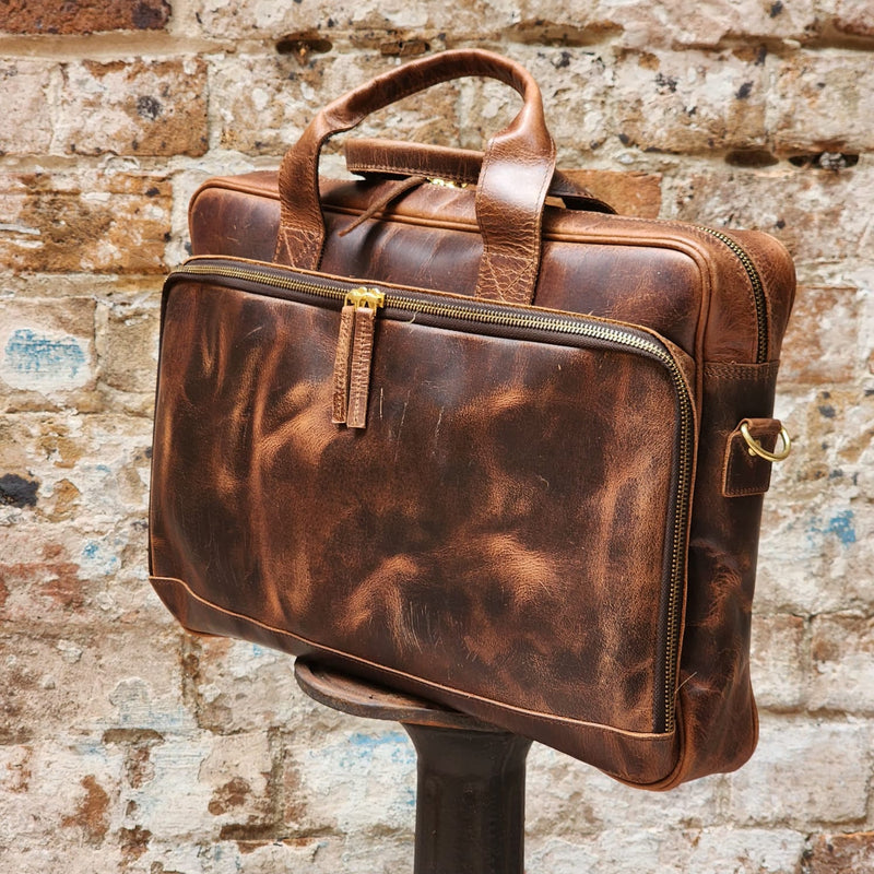 PYRMONT 16-BUFF-ZIP-LAPTOP BAG-BROWN