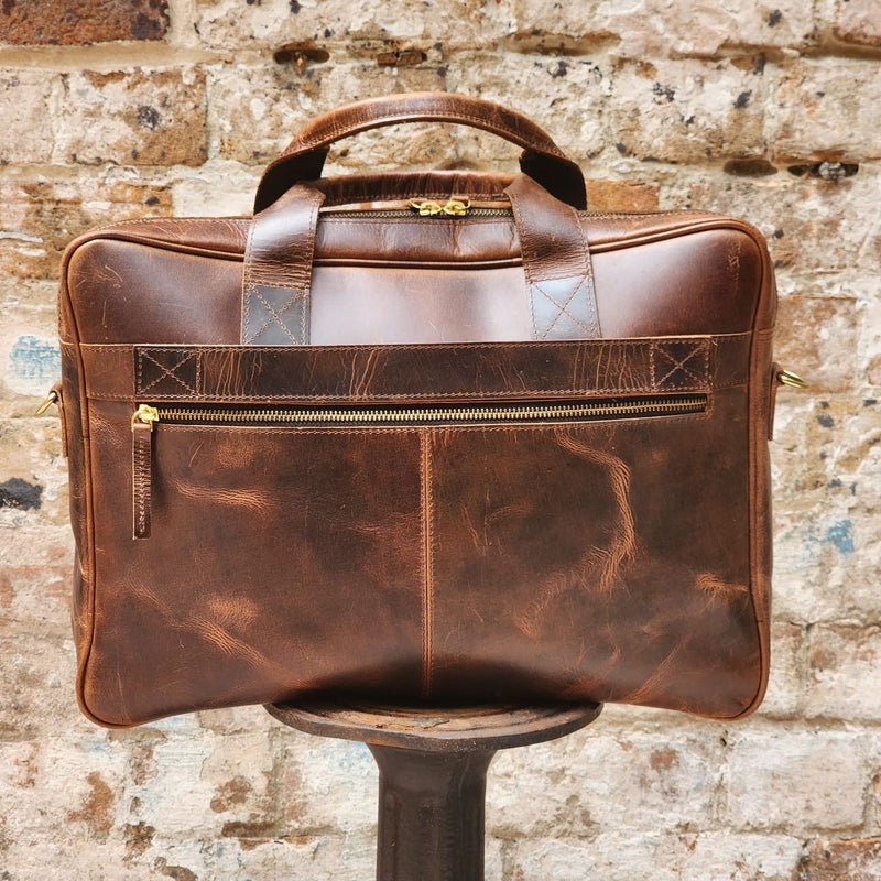 PYRMONT 16-BUFF-ZIP-LAPTOP BAG-BROWN