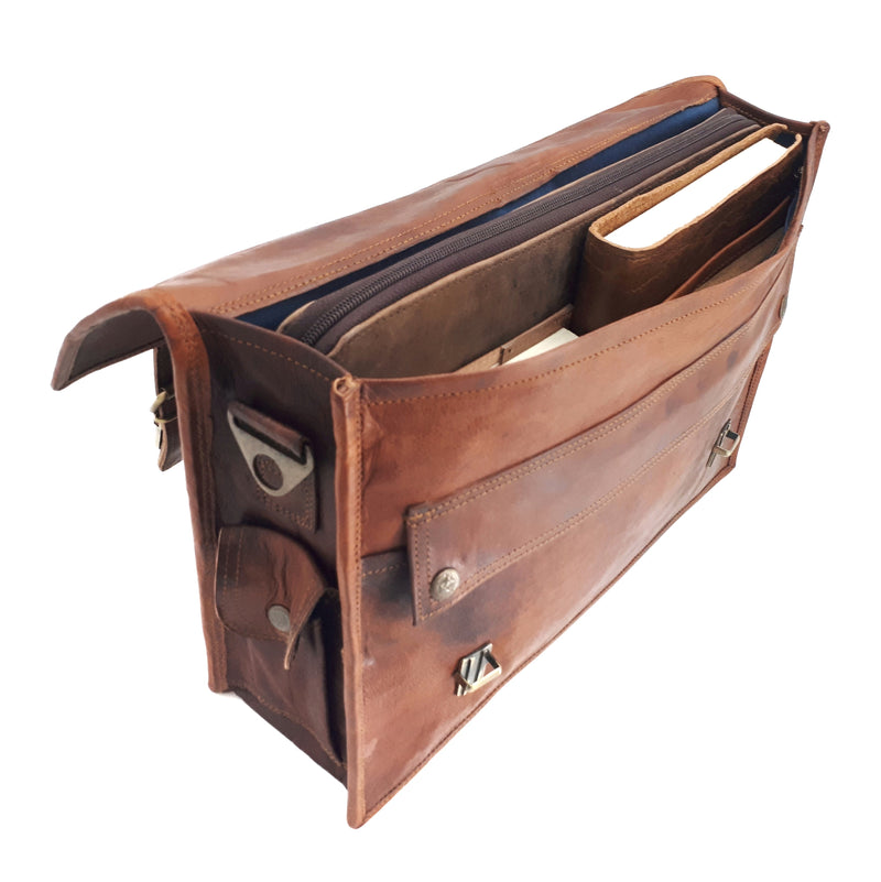 The Big Pommie 16-inch Old School Leather Satchel Bag