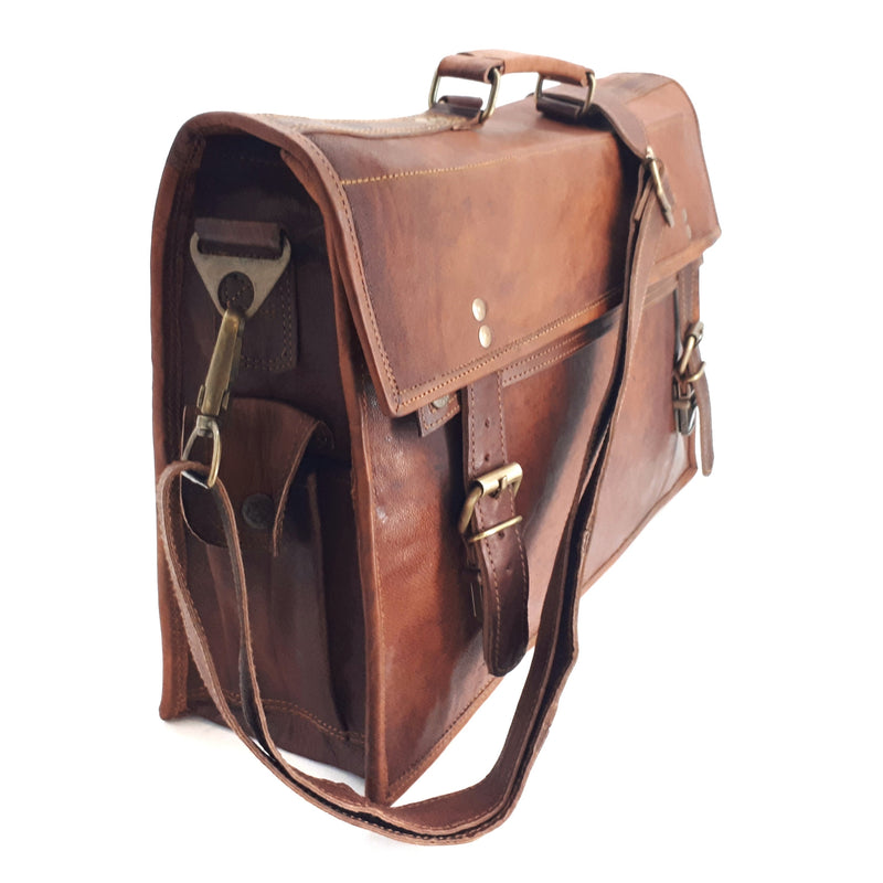 The Big Pommie 16-inch Old School Leather Satchel Bag