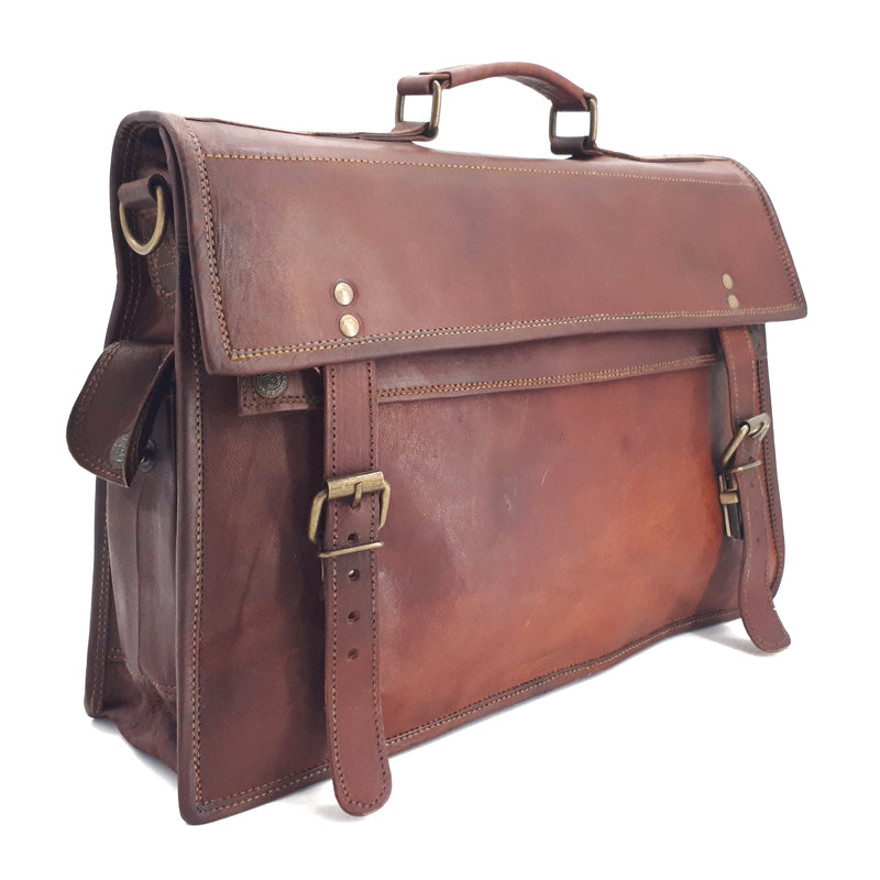 The Big Pommie 16-inch Old School Leather Satchel Bag