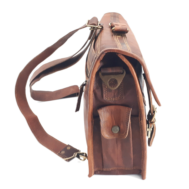 The Big Pommie 16-inch Old School Leather Satchel Bag